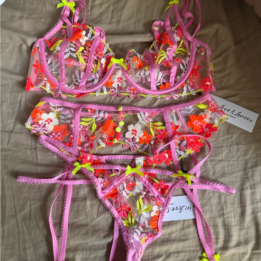 For Love And Lemons Pink Floral Lingerie Set